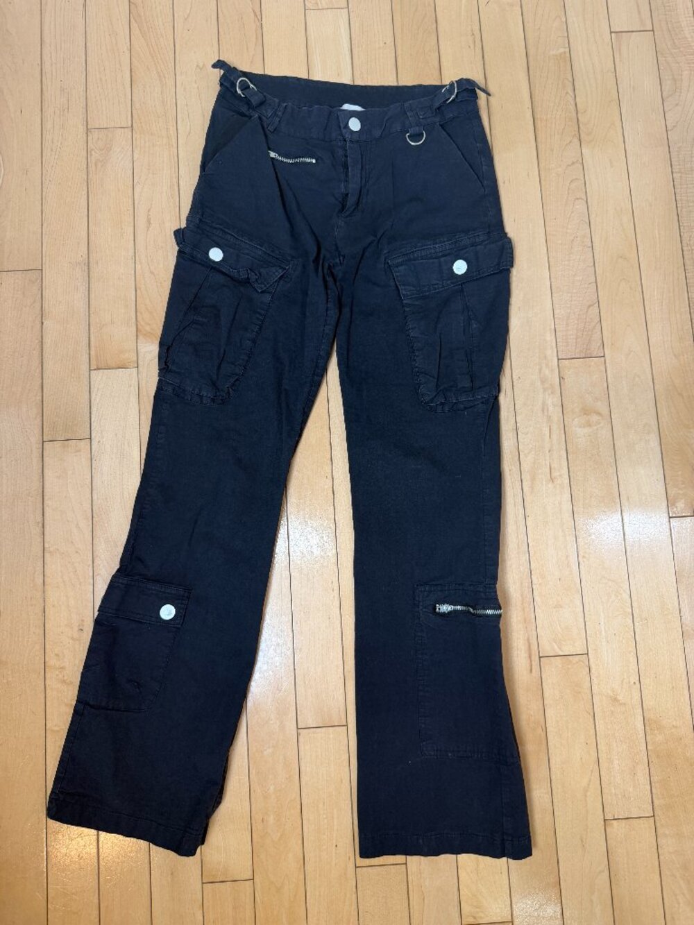 PACSUN black utility cargo pants multiple button pockets, zipper accents Size XS